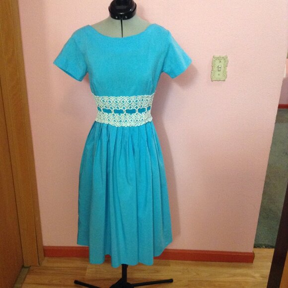 Vintage Dresses & Skirts - AS IS Vintage 1960s '60s Blue Handmade Alice in Wonderland-Type Midi Dress